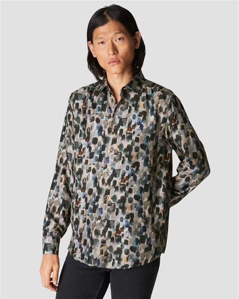 Cork Beige Printed Twill Silk Shirt 